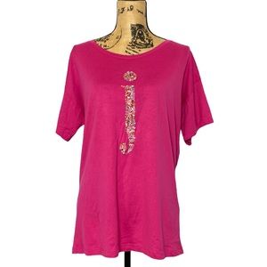 Jijil Hot Pink Bejeweled Crew Neck T-Shirt 46